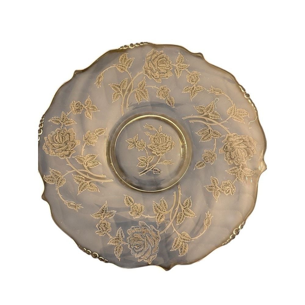 Vintage Heisey Rose Elegant Glass Platter Serving Plate Etched Cabbage Roses